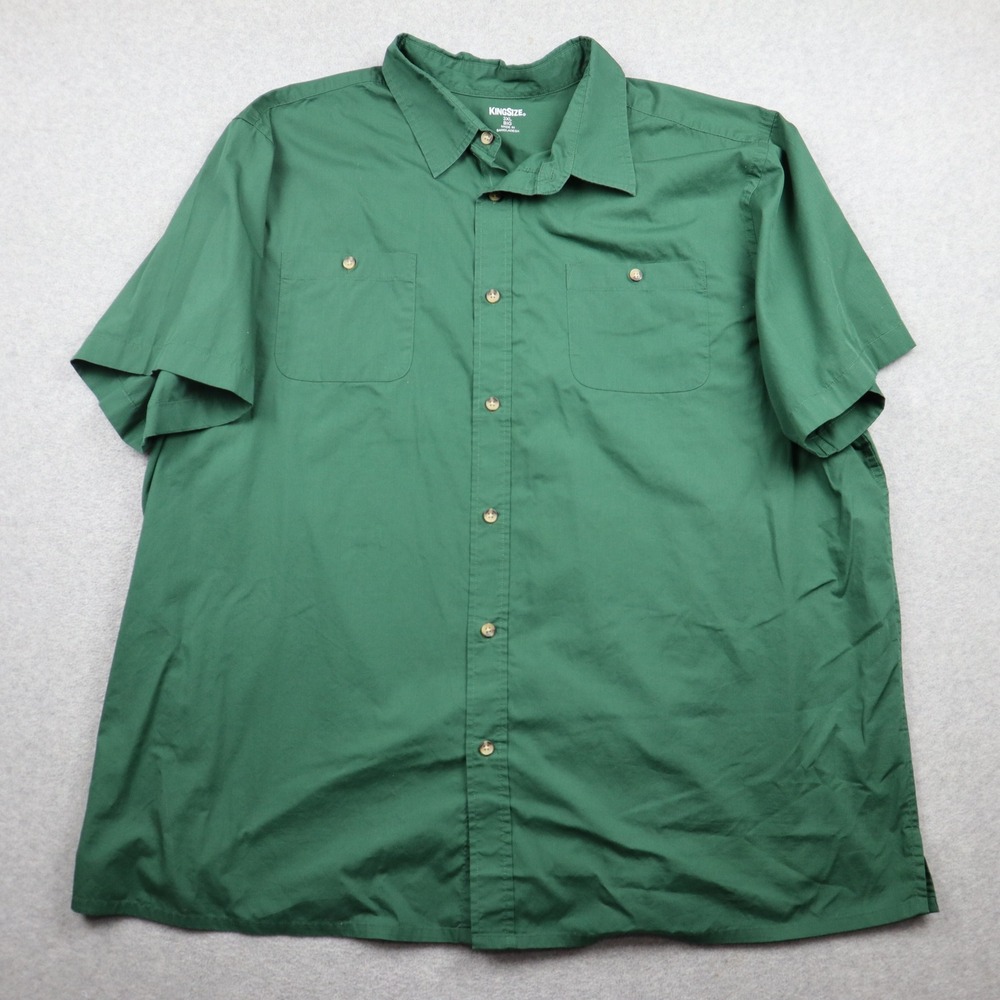 KingSize Button Down Shirt Mens 3XL Big Green Short Sleeve Dual Pocket Casual